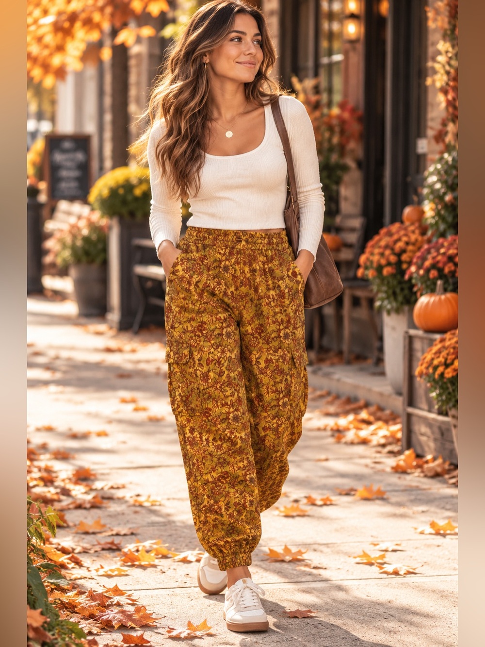 Urban Outfitters Penelope Floral Corduroy Cargo Jogger Pants S Mustard Boho